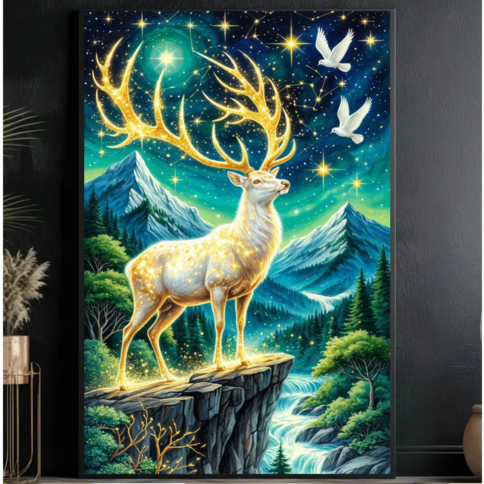 Resin Art Work - 新入荷：ダイヤモンドペイントアート「夢のような金色のエルク」、フルダイヤモンドモザイク刺繍キット、5Dラインストーン鹿のクロスステッチ、インテリア装飾
