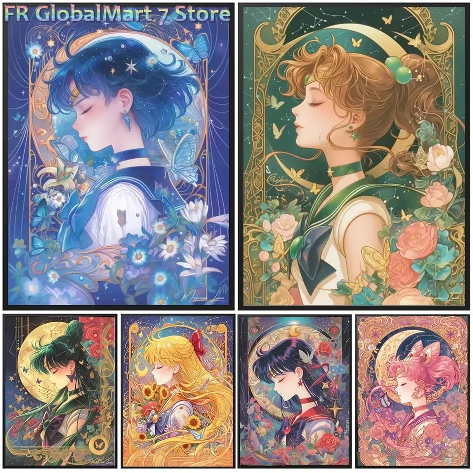 Resin Art Work - ダイヤモンドペイント、漫画キャラクター、花のモザイク、手作りアート作品、全面ラウンド型/スクエア型ダイヤモンド、クリエイティブなギフト、インテリア装飾