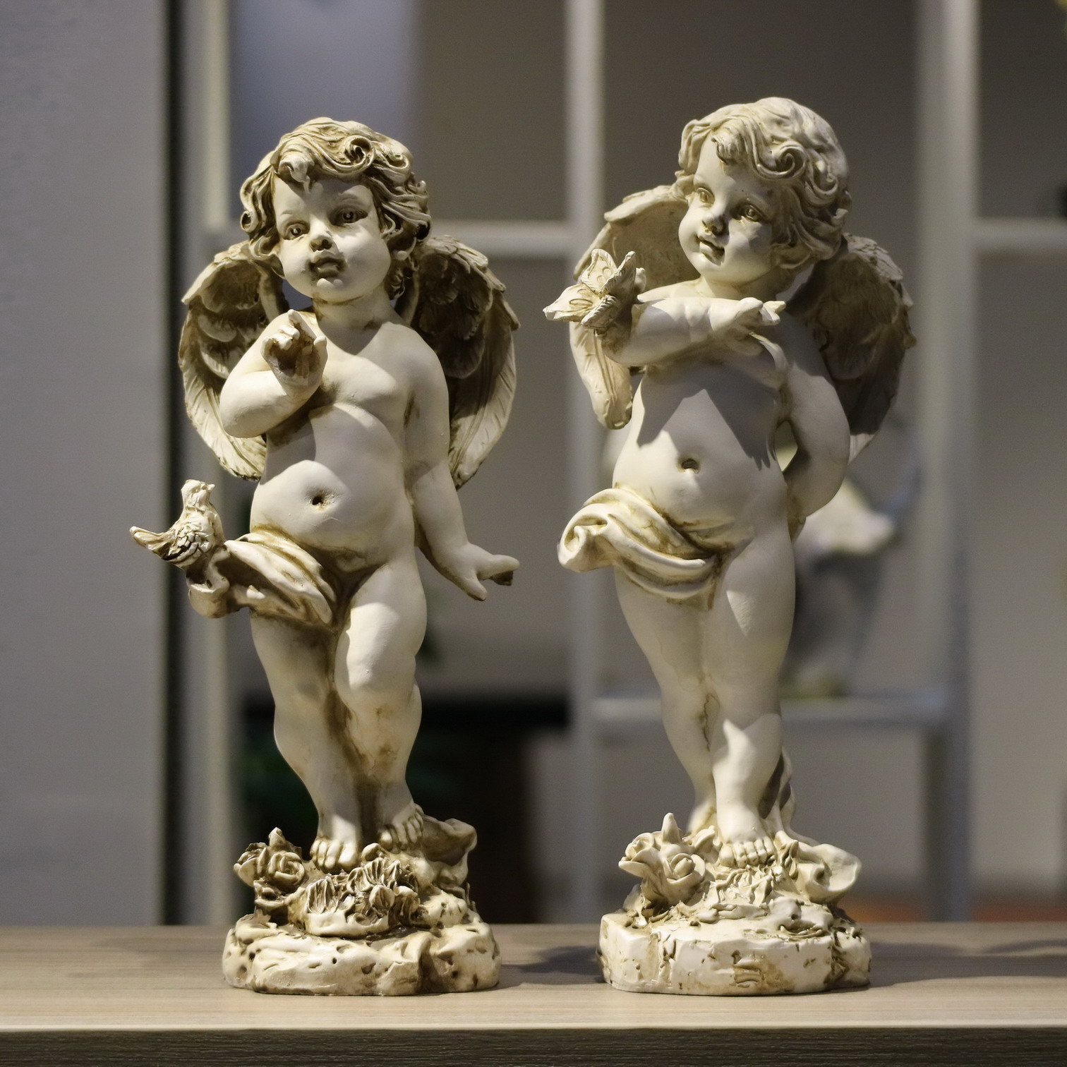 Resin Art Wedding Gift - レトロ樹脂天使の置物 29 センチメートル家の中庭の装飾アートクラフト彫刻結婚祝いユニークな天使の家の装飾品
