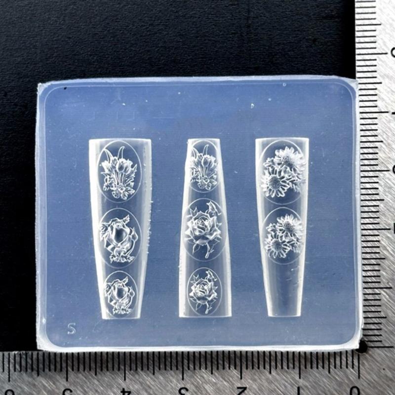 Resin Art Equipment - 31BB エンボス加工シリコーンネイルアートモールド再利用可能な柔軟なクラフトツール樹脂ジュエリー電話ケース装飾