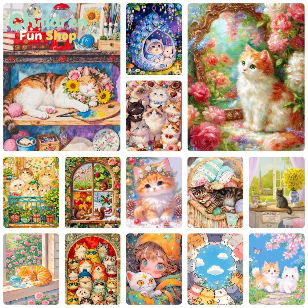 ダイヤモンドペイント、愛らしいふわふわの子猫とバラの花の風景 - Resin Art Work のレビューと価格